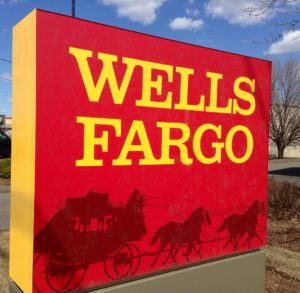 red and yellow wells fargo sign