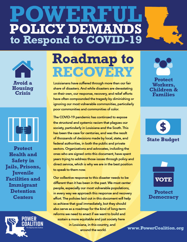 Picture of the Power Coalition for Equity and Justice's "Roadmap to Recovery" infographic