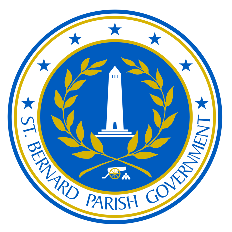 st bernard parish government seal with obelisk, branches, a canon and stars