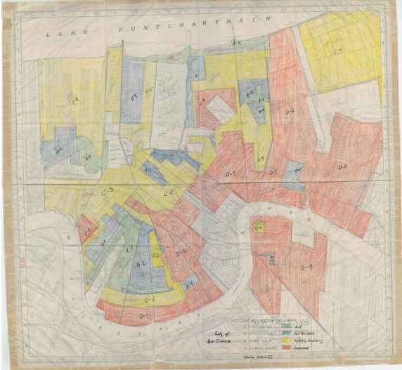 color coded hand drawn map of new orleans