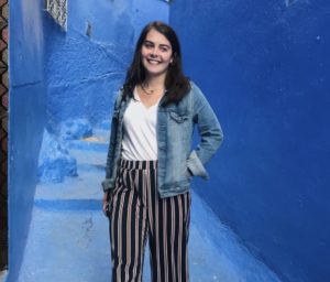 Portrait of bridget ritten in denim jacket and striped pants