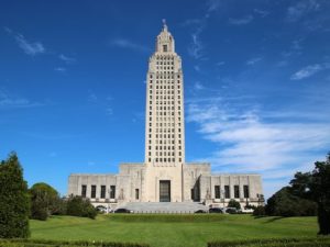 louisiana capitol building in front of blue sky